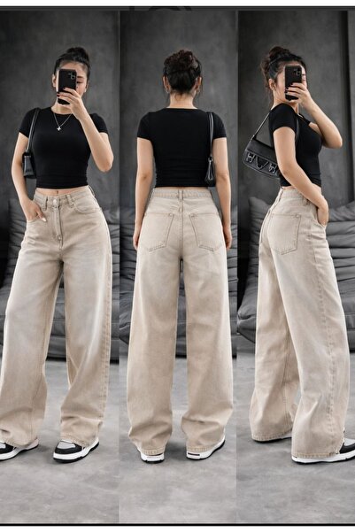 eyonnwear Y2K Beige Recycled Baggy Pocket Star Jean Pants