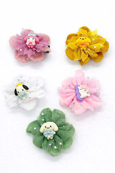 MakeWell Rainbow Teddy Bear Flower Figured Tulle Bow Hair Clip Set of 2 – Gir...