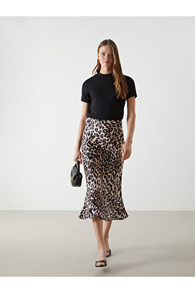 LC Waikiki Rmz Gi̇yi̇m Farkiyla Slim Fit Leopard Embroidered Satin Women's Skirt