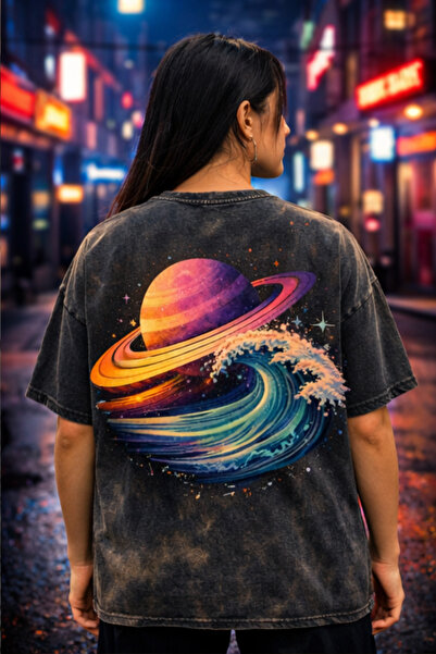 FREAK T-SHIRT Tricou negru oversize unisex cu imprimeu vintage spălat