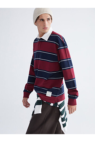 LC Waikiki Sweatshirt cu dungi pentru bărbați cu guler tip Roba, cu efect str...