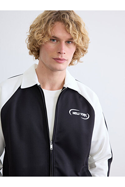 LC Waikiki Rmz Gi̇yi̇m Farkiyla Relaxed Fit New York Printed Men's Zipper Swe...