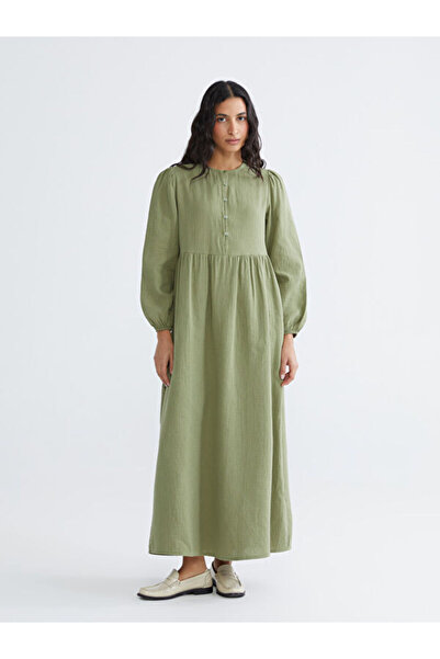 LC Waikiki Rmz Gi̇yi̇m Farkiyla Zero Roba Collar Balloon Sleeve Muslin Dress