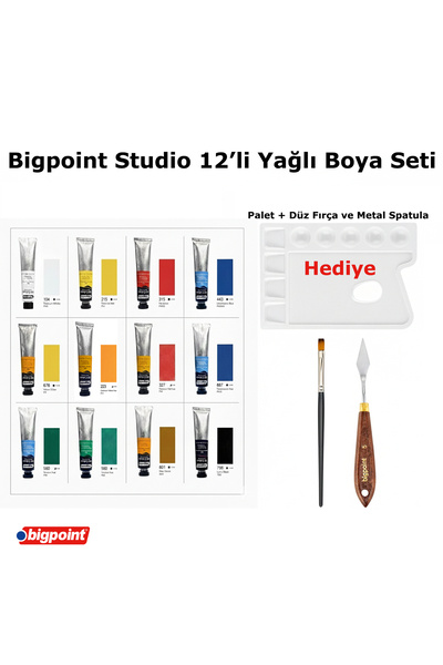 Arttablo Bigpoint Studio 12 li Yağlı Boya Seti - Palet, Düz Fırça ve Metal Sp...