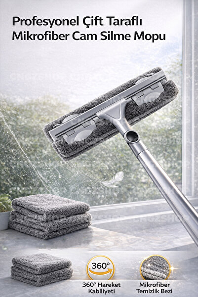 CNGZSHOP Професионална двустранна микрофибърна моп за почистване на прозорци ...