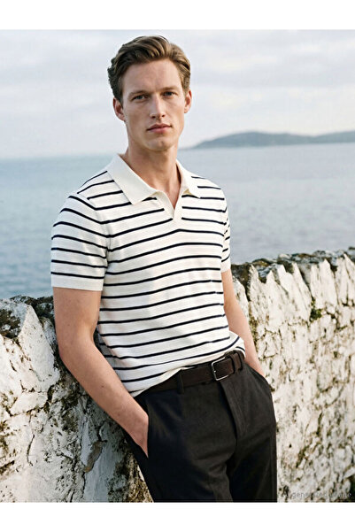 LC Waikiki Rmz Gi̇yi̇m Farkiyla Devrik Roba Collar Striped Men's Knitwear Swe...