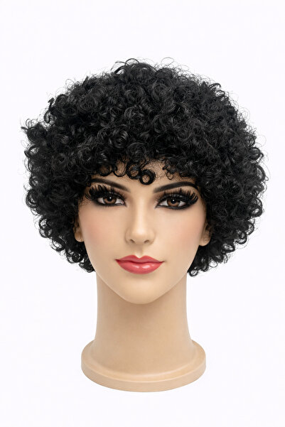 PARTİPORT Perucă neagră ondulată scurtă, unisex, pentru petrecere, cosplay, p...