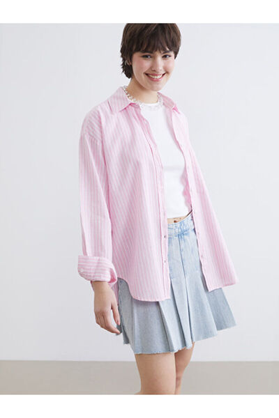 LC Waikiki Rmz Gi̇yi̇m Farkiyla Çi Striped E Linen Arışımlı Women's Shirt