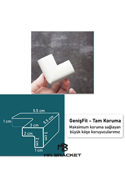 MR.BRACKET 4 ad. Hazır Yapışkanlı Beyaz Kalın Kauçuk Yumuşak Bebek Köşe Koruyucu Sünger Bant Masa Kenar Koruma