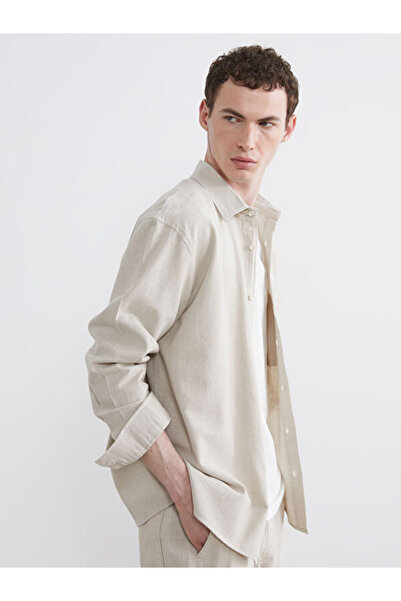 LC Waikiki Rmz Gi̇yi̇m Farkiyla Standard Fit Men's Linen Look Shirt
