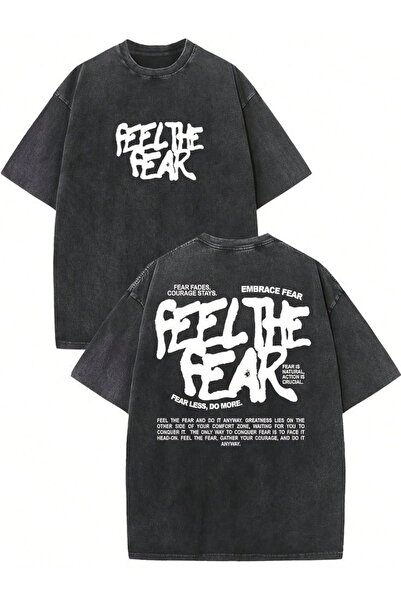 Vordevia Feel the Fear Printed Washable Oversize T-Shirt Unisex Vintage Comfo...