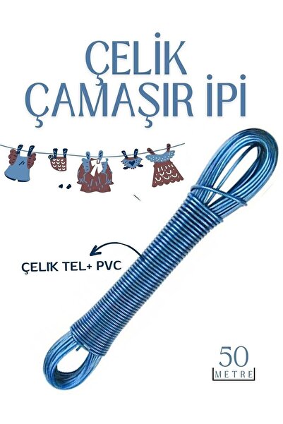 Creatividad Solutions 50 Mt Çelik Çamaşır Ipi Pvc Kaplı Dayanıklı Çamaşır Ipi...
