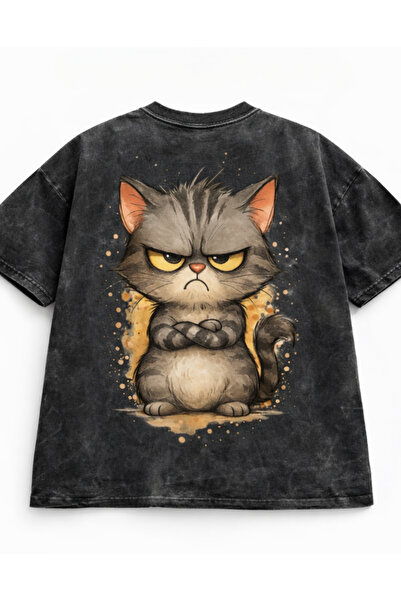 FREAK T-SHIRT Tricou negru oversize unisex cu imprimeu vintage spălat