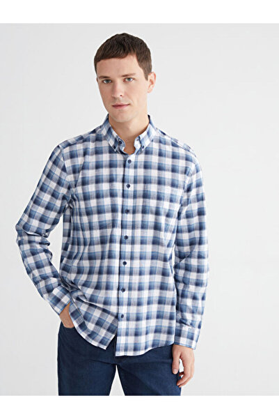 LC Waikiki Rmz Gi̇yi̇m Farkiyla Standard Fit Checkered Embroidered Men's Shirt