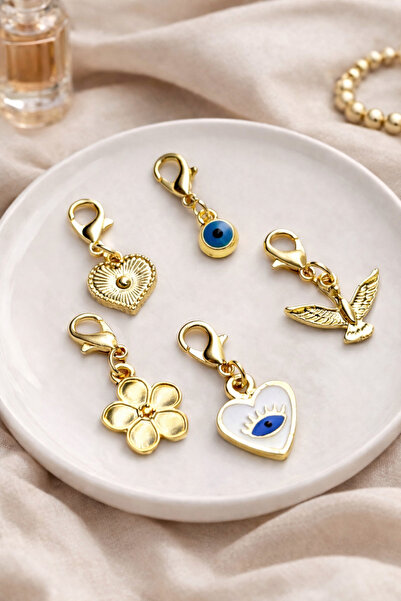 roshel 5 Adet Charm Papağanlı Altın Kaplama Çanta Ayakkabı Charm'ı Nazar-Çiçe...