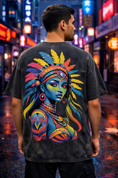 FREAK T-SHIRT تي شيرت أسود كبير الحجم مطبوع عليه Vintage قابل للغسل للجنسين