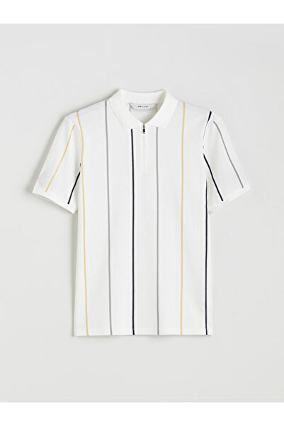 LC Waikiki RMZ GİYİM FARKİLYA Tricou bărbătesc cu guler tip Roba, cu dungi, d...