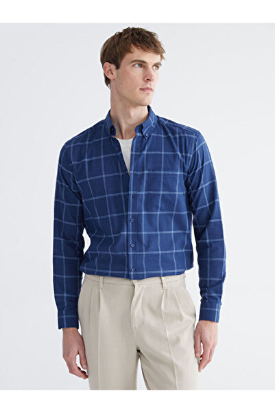 LC Waikiki Rmz Gi̇yi̇m Farkiyla Standard Fit Checkered Embroidered Men's Shirt