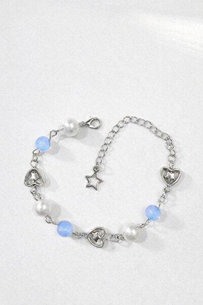 sleyshop Star Opal Natural Stone Coquette Heart Pearl Bead Bracelet
