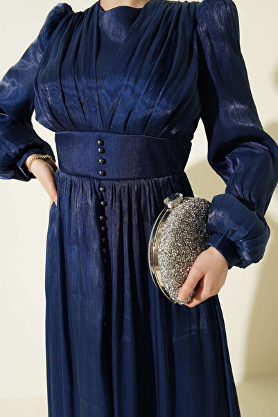 Burcia Pearl Detailed Draped Evening Dress