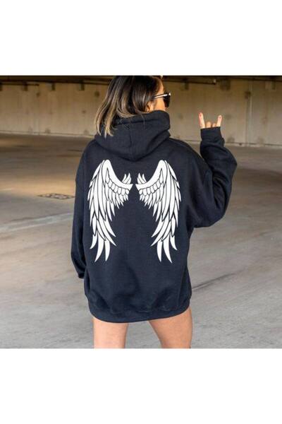 COZYWEAR سويت شيرت أسود كبير الحجم للجنسين مع قلنسوة، مطبوع بجودة عالية، مريح...