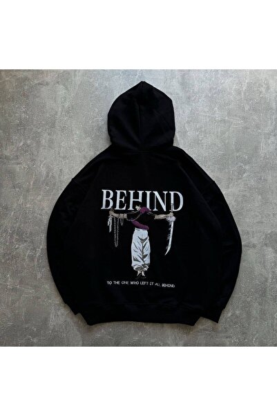 COZYWEAR سويت شيرت أسود كبير الحجم للجنسين مع قلنسوة، مطبوع بجودة عالية، مريح...
