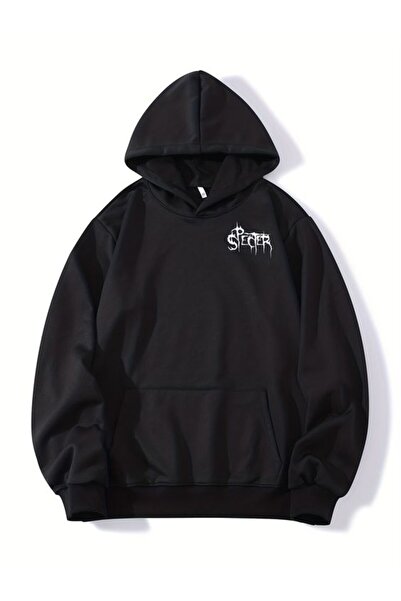 COZYWEAR سويت شيرت أسود كبير الحجم للجنسين مع قلنسوة، مطبوع بجودة عالية، مريح...