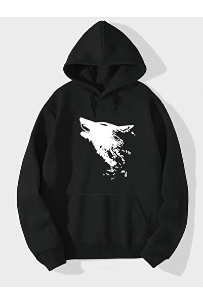 COZYWEAR سويت شيرت أسود كبير الحجم للجنسين مع قلنسوة، مطبوع بجودة عالية، مريح...