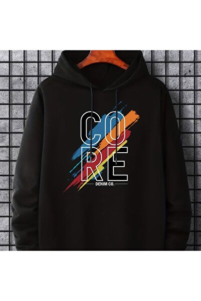 COZYWEAR سويت شيرت أسود كبير الحجم للجنسين مع قلنسوة، مطبوع بجودة عالية، مريح...