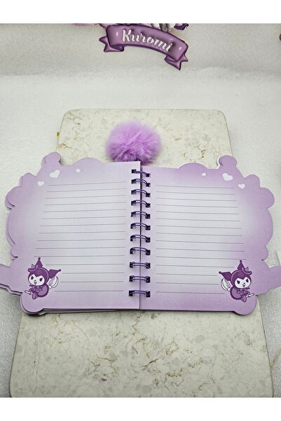 Meyra Accessories Kuromi Figürlü Özel Kesim Spiralli Defter: Peluş Ponponlu Sanrio Karakterli Hediyelik Okul Notluğu
