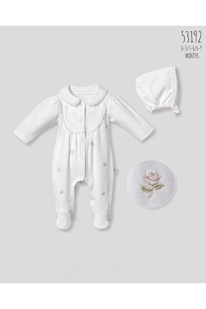 NALIA baby wear Çiçek Nakışlı Bebek Tulum&Şapka Set– Dantelli Detaylı, 0–3 / ...