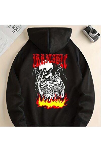 COZYWEAR سويت شيرت أسود كبير الحجم للجنسين مع قلنسوة، مطبوع بجودة عالية، مريح...