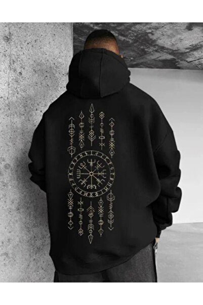 COZYWEAR سويت شيرت أسود كبير الحجم للجنسين مع قلنسوة، مطبوع بجودة عالية، مريح...