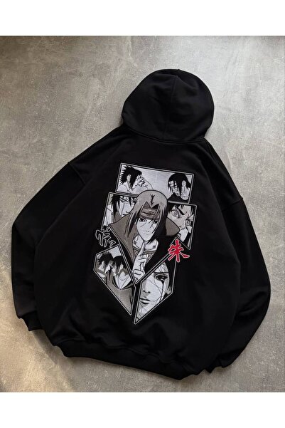 COZYWEAR سويت شيرت أسود كبير الحجم للجنسين مع قلنسوة، مطبوع بجودة عالية، مريح...