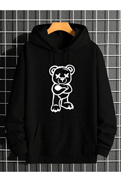 COZYWEAR سويت شيرت أسود كبير الحجم للجنسين مع قلنسوة، مطبوع بجودة عالية، مريح...