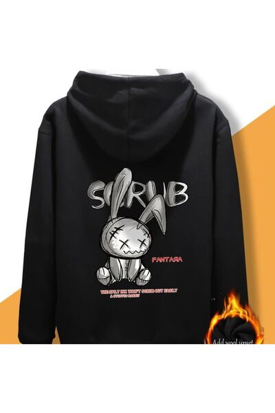 COZYWEAR سويت شيرت أسود كبير الحجم للجنسين مع قلنسوة، مطبوع بجودة عالية، مريح...