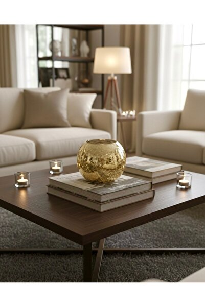 HomeNew مزهرية ( فازة ) زجاجي بتصميم كروي، يتميز بطلاء ذهبي مع ملمس زجاجي