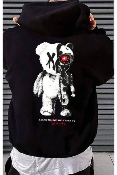 COZYWEAR سويت شيرت أسود كبير الحجم للجنسين مع قلنسوة، مطبوع بجودة عالية، مريح...