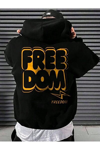 COZYWEAR سويت شيرت أسود كبير الحجم للجنسين مع قلنسوة، مطبوع بجودة عالية، مريح...