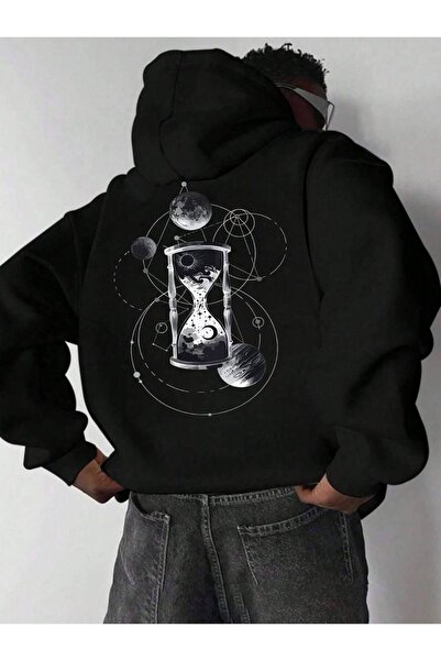 COZYWEAR سويت شيرت أسود كبير الحجم للجنسين مع قلنسوة، مطبوع بجودة عالية، مريح...