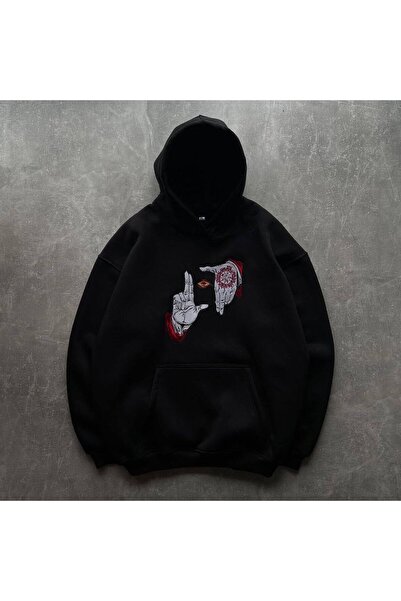 COZYWEAR سويت شيرت أسود كبير الحجم للجنسين مع قلنسوة، مطبوع بجودة عالية، مريح...
