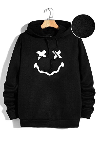 COZYWEAR سويت شيرت أسود كبير الحجم للجنسين مع قلنسوة، مطبوع بجودة عالية، مريح...