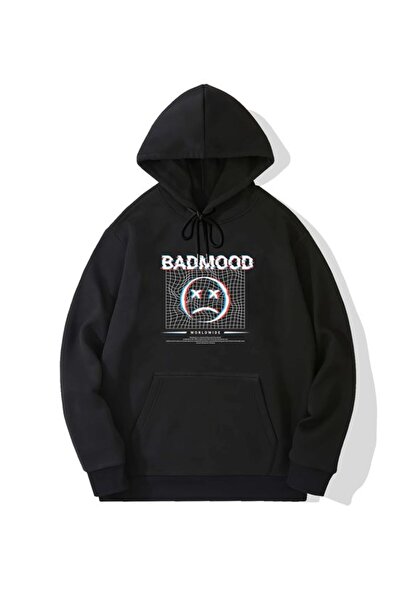COZYWEAR سويت شيرت أسود كبير الحجم للجنسين مع قلنسوة، مطبوع بجودة عالية، مريح...