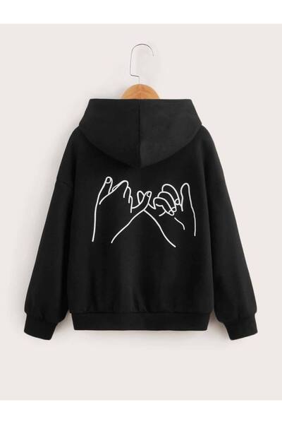 COZYWEAR سويت شيرت أسود كبير الحجم للجنسين مع قلنسوة، مطبوع بجودة عالية، مريح...