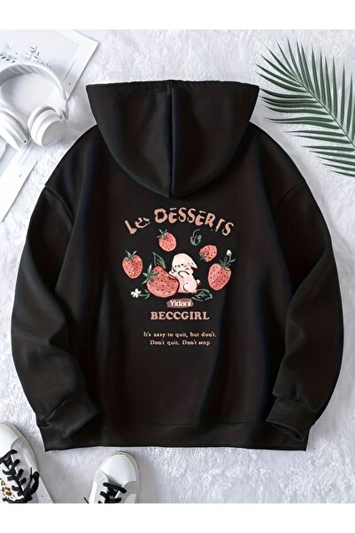 COZYWEAR سويت شيرت أسود كبير الحجم للجنسين مع قلنسوة، مطبوع بجودة عالية، مريح...