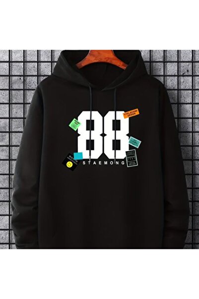 COZYWEAR سويت شيرت أسود كبير الحجم للجنسين مع قلنسوة، مطبوع بجودة عالية، مريح...