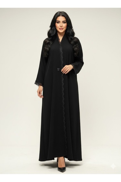 NND An elegant abaya made of crepe fabric, decorated with lace on the abaya a...