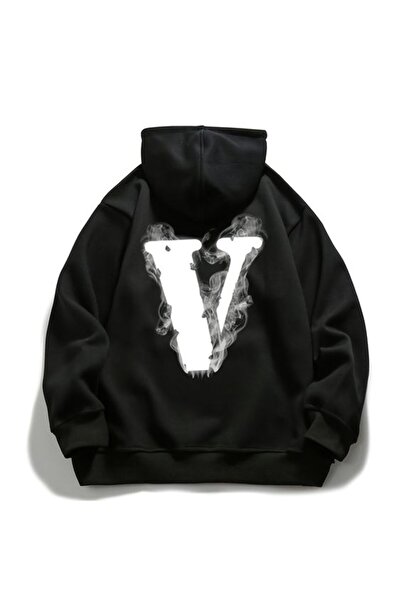 COZYWEAR سويت شيرت أسود كبير الحجم للجنسين مع قلنسوة، مطبوع بجودة عالية، مريح...