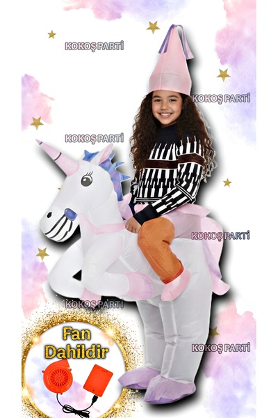 Kokoş Parti Şişme Unicorn Tek Boynuzlu At Kostümü – Fanlı, Şapkalı Eğlenceli ...