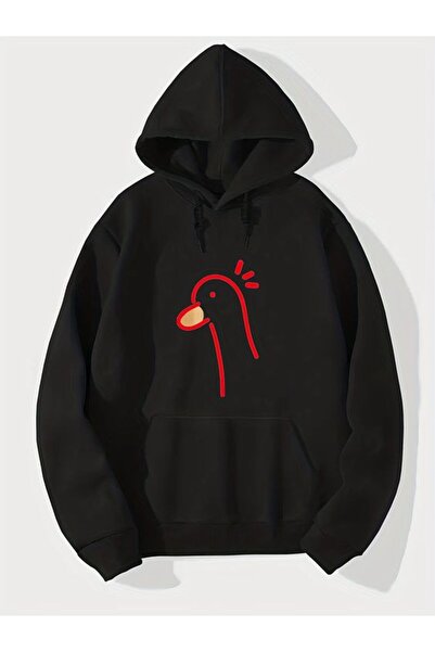 COZYWEAR سويت شيرت أسود كبير الحجم للجنسين مع قلنسوة، مطبوع بجودة عالية، مريح...